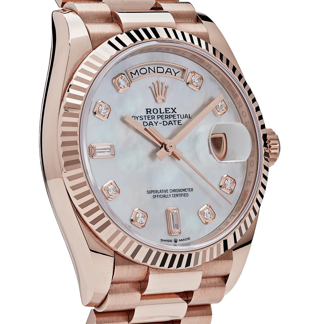 Rolex Day-Date 36 128235 Rose Gold Mother of Pearl Diamond Dial