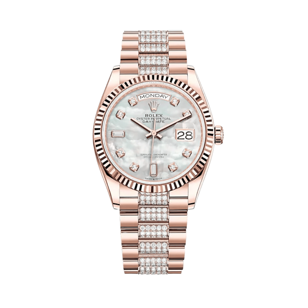 Rolex Day-Date 36 128235 Rose Gold Mother of Pearl Diamond Set