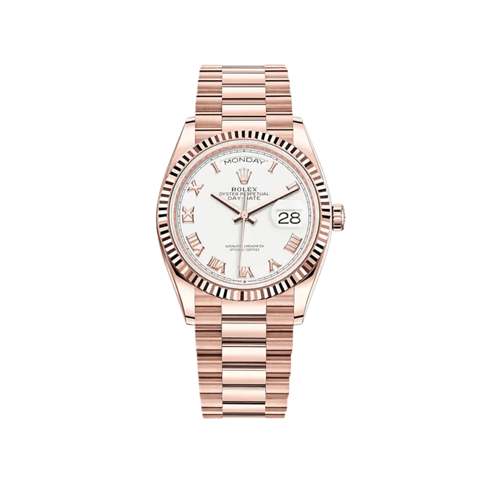 Luxury Watch Rolex Day-Date 36 Rose Gold White Dial 128235 Wrist Aficionado