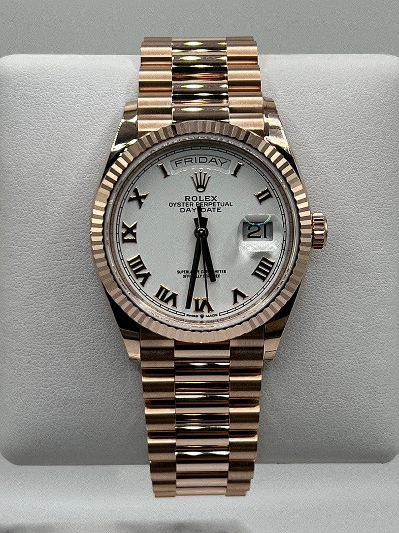 Luxury Watch Rolex Day-Date 36 Rose Gold White Dial 128235 Wrist Aficionado