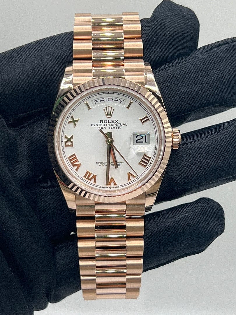 Luxury Watch Rolex Day-Date 36 Rose Gold White Dial 128235 Wrist Aficionado