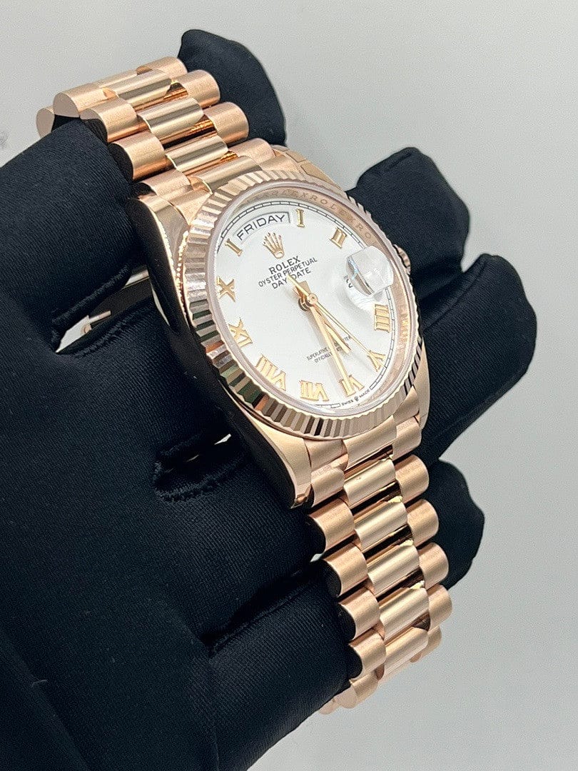 Luxury Watch Rolex Day-Date 36 Rose Gold White Dial 128235 Wrist Aficionado