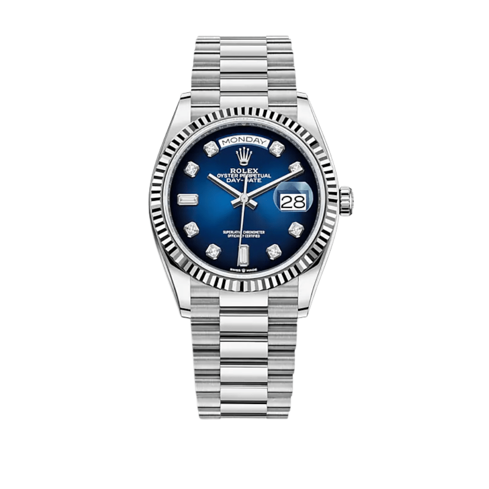Rolex Day Date 128239 White Gold Blue Ombre Diamond Dial Wrist