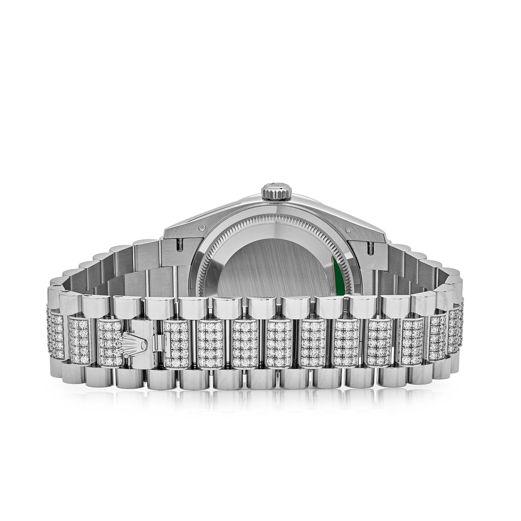 Luxury Watch Rolex Day-Date 36 White Gold Diamond Bezel Diamond-Paved Dial and Bracelet 128349RBR Wrist Aficionado