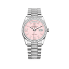 Luxury Watch Rolex Day-Date 36 White Gold Diamond Bezel Pink Diamond Dial 128349RBR Wrist Aficionado