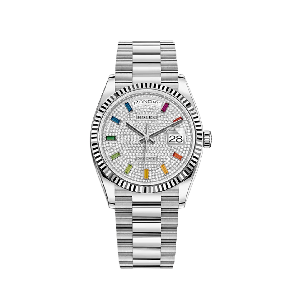 Luxury Watch Rolex Day-Date 36 White Gold Diamond-Paved Dial 128239 Wrist Aficionado