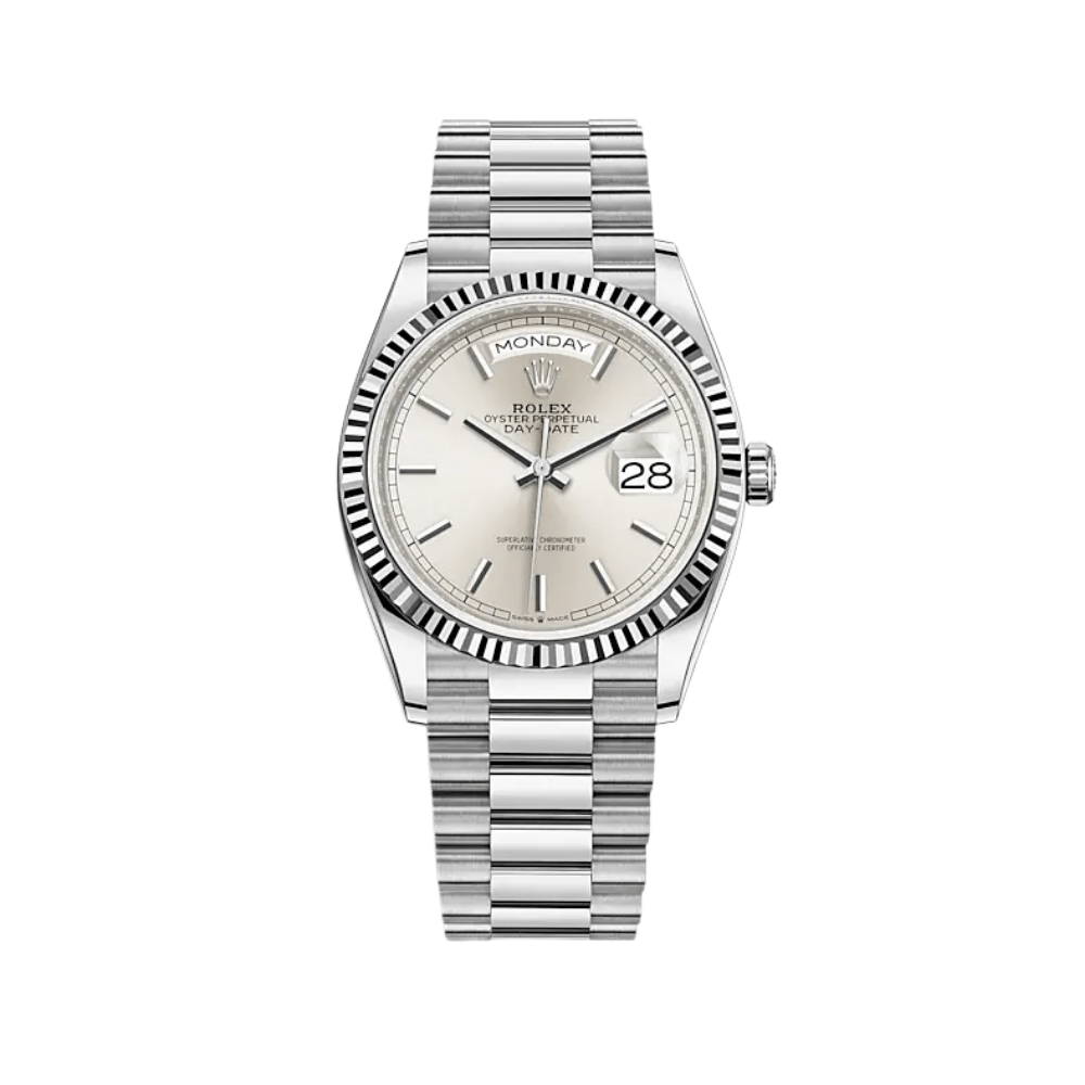 Luxury Watch Rolex Day-Date 36 White Gold Silver Dial 128239 Wrist Aficionado