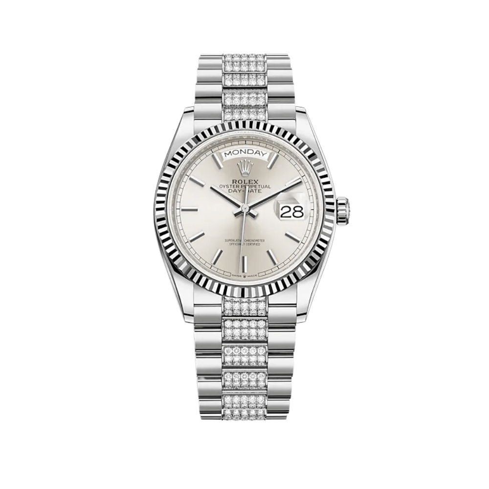 Luxury Watch Rolex Day-Date 36 White Gold Silver Dial 128239 Wrist Aficionado
