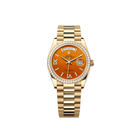 Rolex Day-Date 36 Yellow Gold Carnelian Dial Diamond Bezel 128348RBR Wrist Aficionado