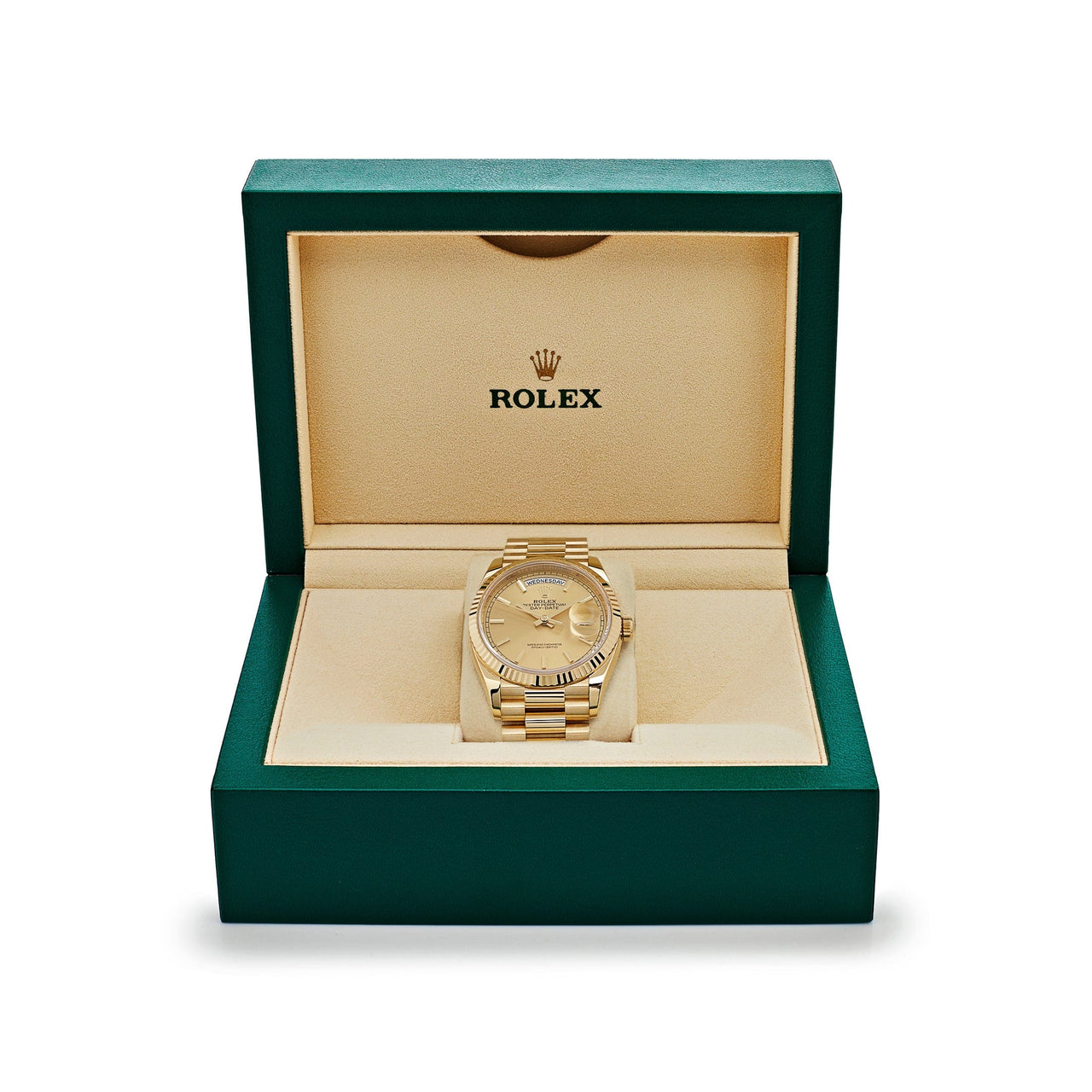 Luxury Watch Rolex Day-Date 36 Yellow Gold Champagne Dial 128238 Wrist Aficionado