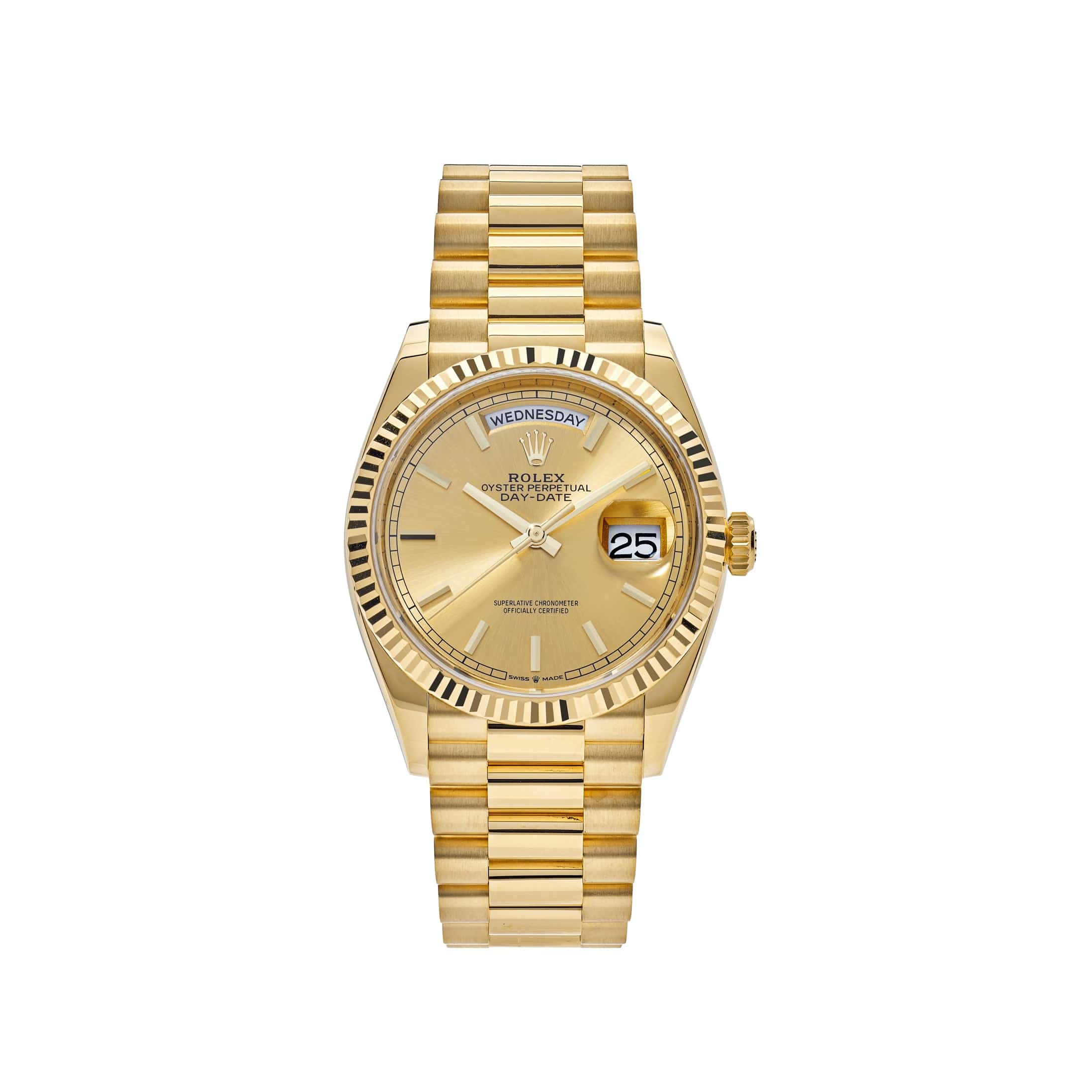 Rolex Day Date 36 Yellow Gold Champagne Dial 128238 Wrist Aficionado