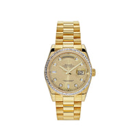 Thumbnail for Luxury Watch Rolex Day-Date 36 Yellow Gold Diamond Bezel Champagne Diamond Dial 118398BR Wrist Aficionado