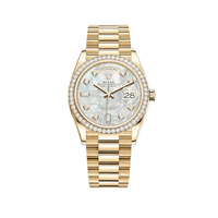 Thumbnail for Luxury Watch Rolex Day-Date 36 Yellow Gold Diamond Bezel MOP Diamond Dial 128348RBR Wrist Aficionado