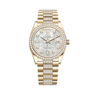 Luxury Watch Rolex Day-Date 36 Yellow Gold Diamond Bezel MOP Diamond Dial 128348RBR Wrist Aficionado