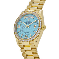 Thumbnail for Luxury Watch Rolex Day-Date 36 Yellow Gold Diamond Bezel Turquoise Diamond Dial 128348RBR Wrist Aficionado