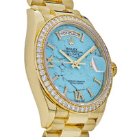 Thumbnail for Luxury Watch Rolex Day-Date 36 Yellow Gold Diamond Bezel Turquoise Diamond Dial 128348RBR Wrist Aficionado