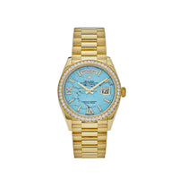 Thumbnail for Luxury Watch Rolex Day-Date 36 Yellow Gold Diamond Bezel Turquoise Diamond Dial 128348RBR Wrist Aficionado