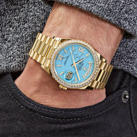 Thumbnail for Luxury Watch Rolex Day-Date 36 Yellow Gold Diamond Bezel Turquoise Diamond Dial 128348RBR Wrist Aficionado