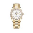 Luxury Watch Rolex Day-Date 36 Yellow Gold Diamond Bezel White Dial 128348RBR Wrist Aficionado