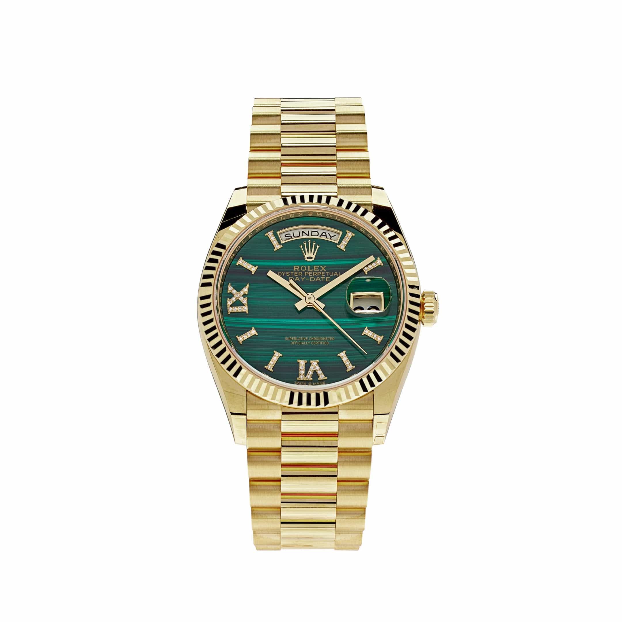 Day date clearance gold green dial