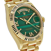 Thumbnail for Luxury Watch Rolex Day-Date 36 Yellow Gold Green Malachite Roman Diamond Dial 128238 Wrist Aficionado