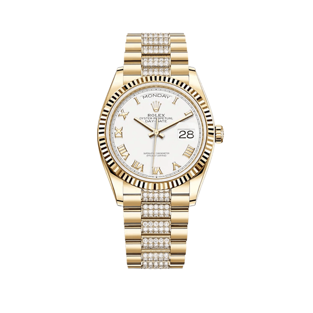 Luxury Watch Rolex Day-Date 36 Yellow Gold White Dial 128238 Wrist Aficionado