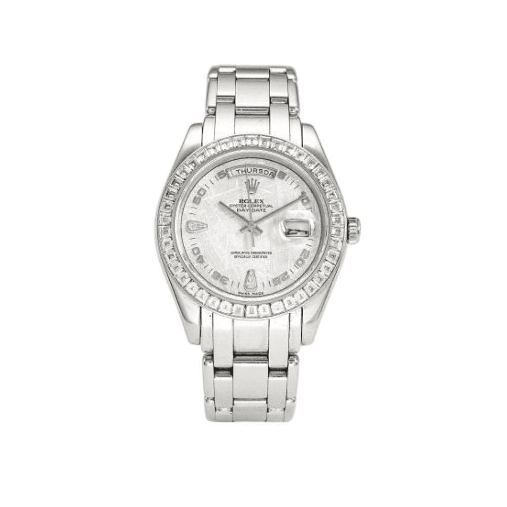 Luxury Watch Rolex Day-Date 39 Platinum Meteorite Diamond Dial and Bezel 18956 Wrist Aficionado