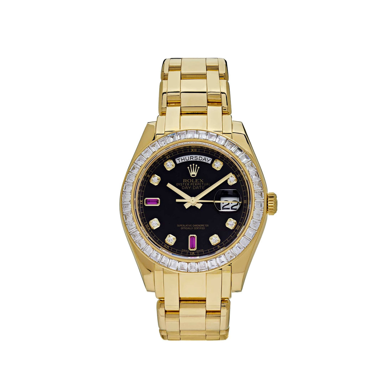 Luxury Watch Rolex Day-Date 39 Yellow Gold Black Diamond Dial/Bezel 18958BR Wrist Aficionado