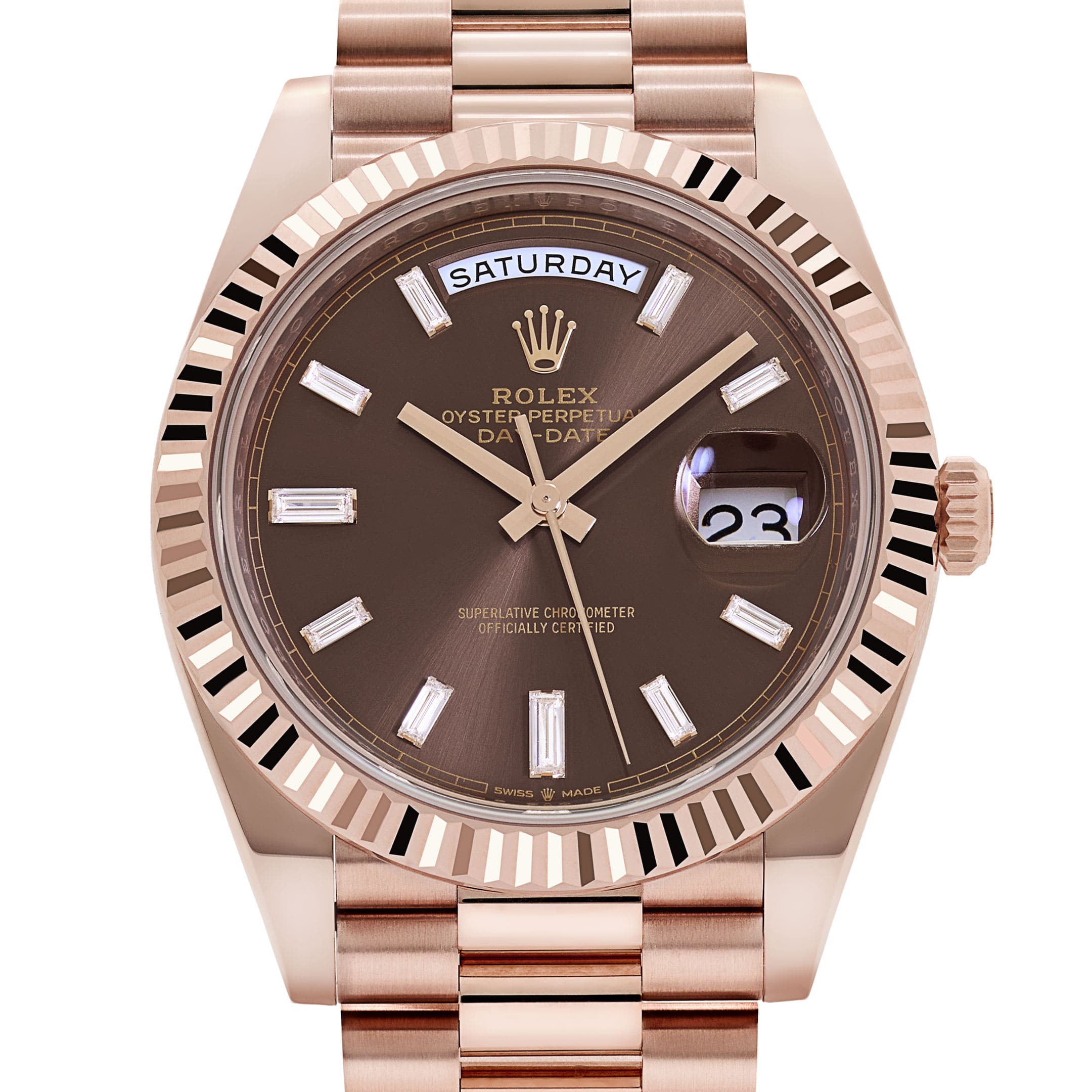 Rolex Day-Date 40 228235 Rose Gold Chocolate Diamond Baguette Dial (2026)