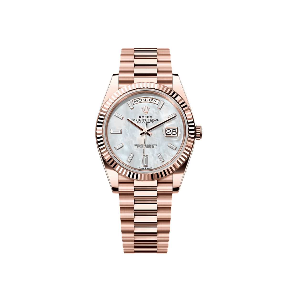 ロディ Rolex Day-Date 40 228235 Rose Gold Mother Of Pearl Diamond Dial