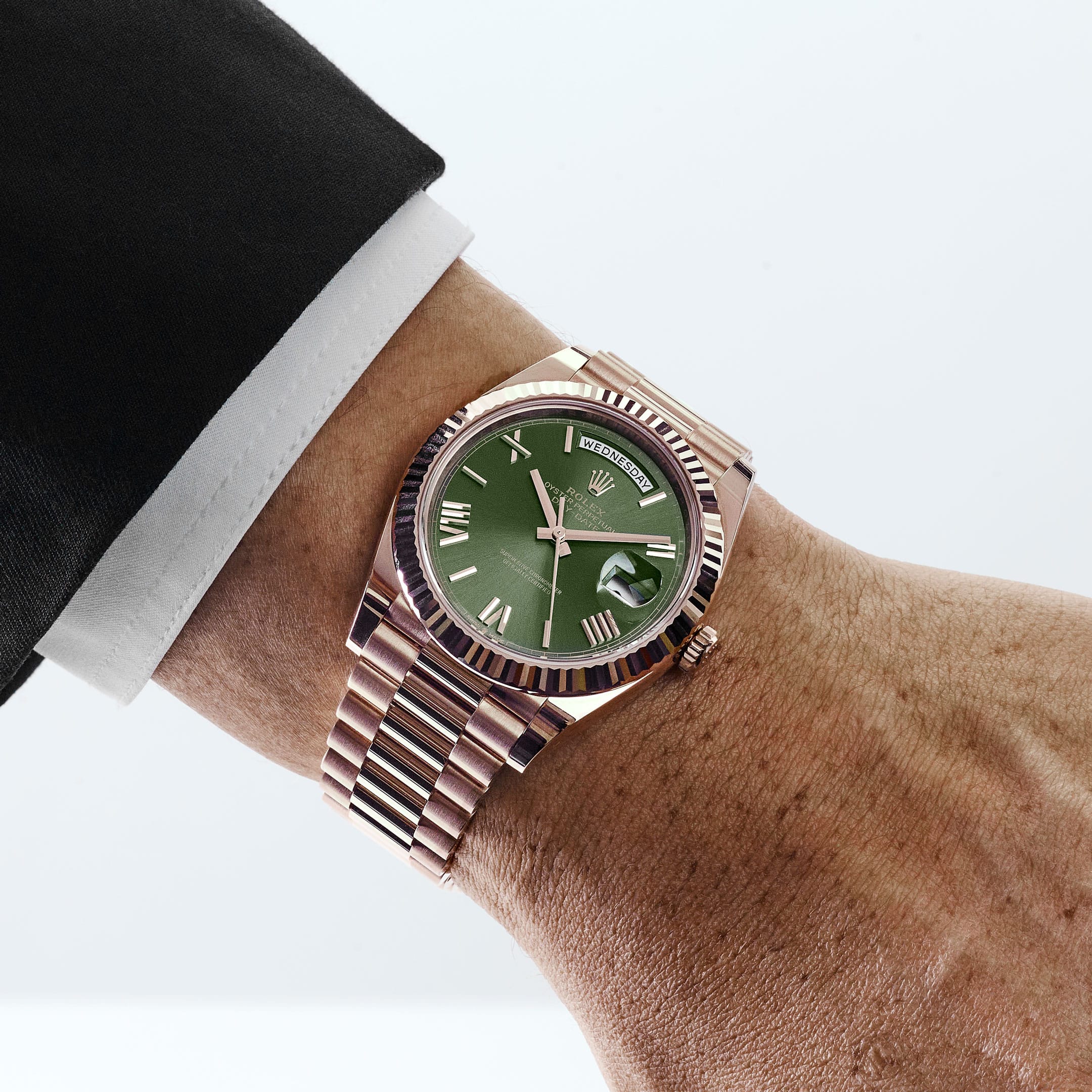 Rolex Day-Date 40 228235 Rose Gold Olive Green Dial (2026) – Wrist