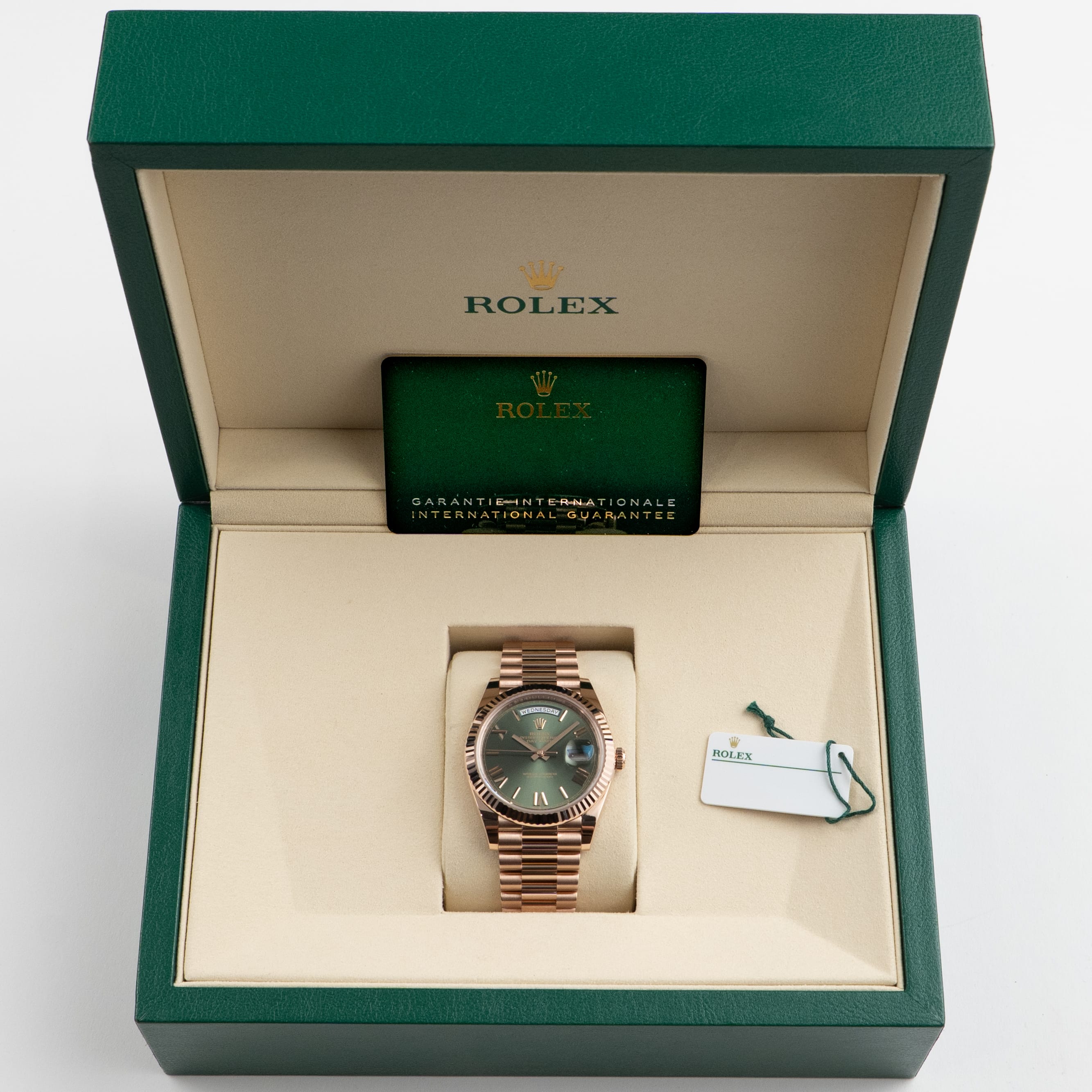 Rolex Day-Date 40 228235 Rose Gold Olive Green Dial (2026)