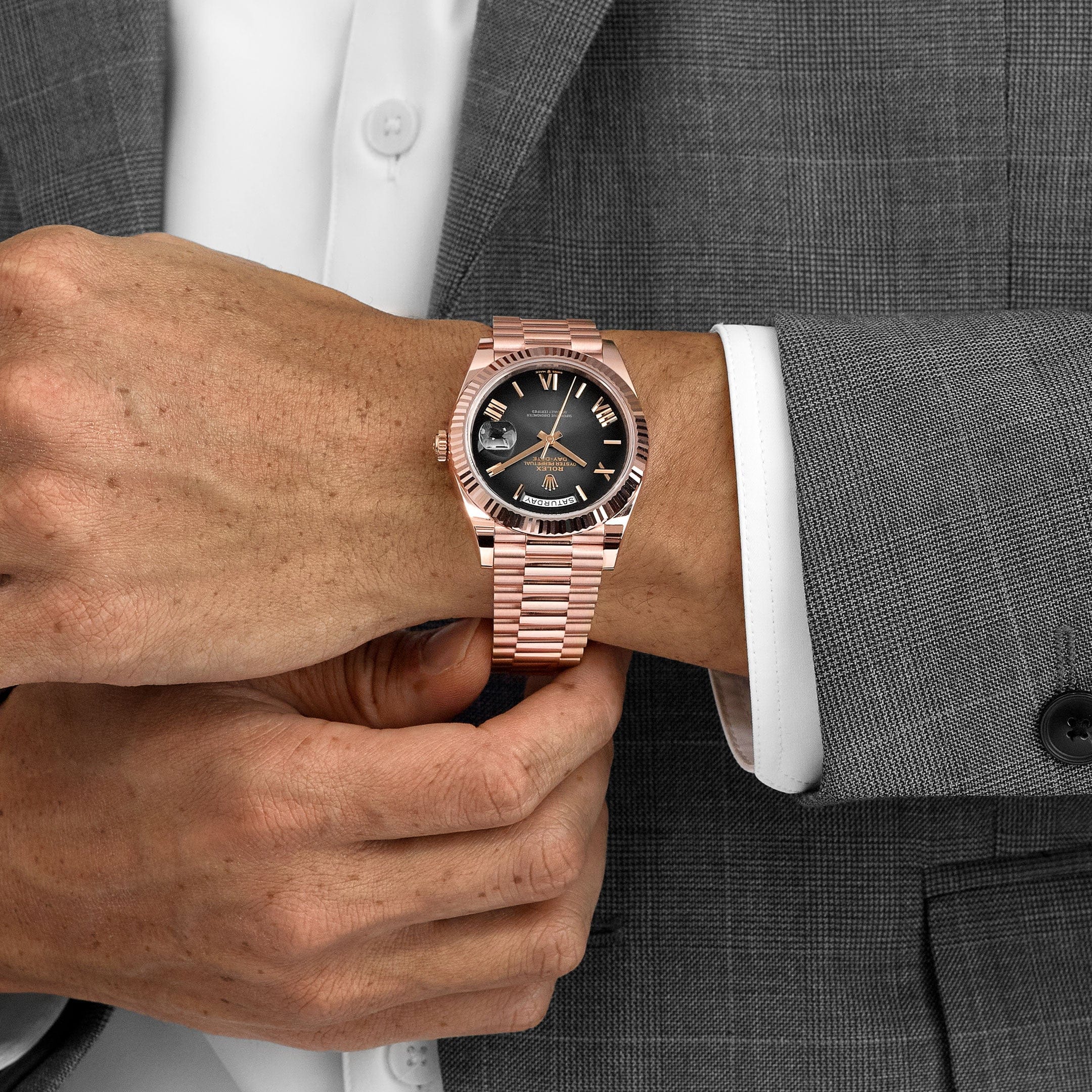 Rolex Day-Date 40 228235 Rose Gold Slate Ombre Dial (2025) – Wrist