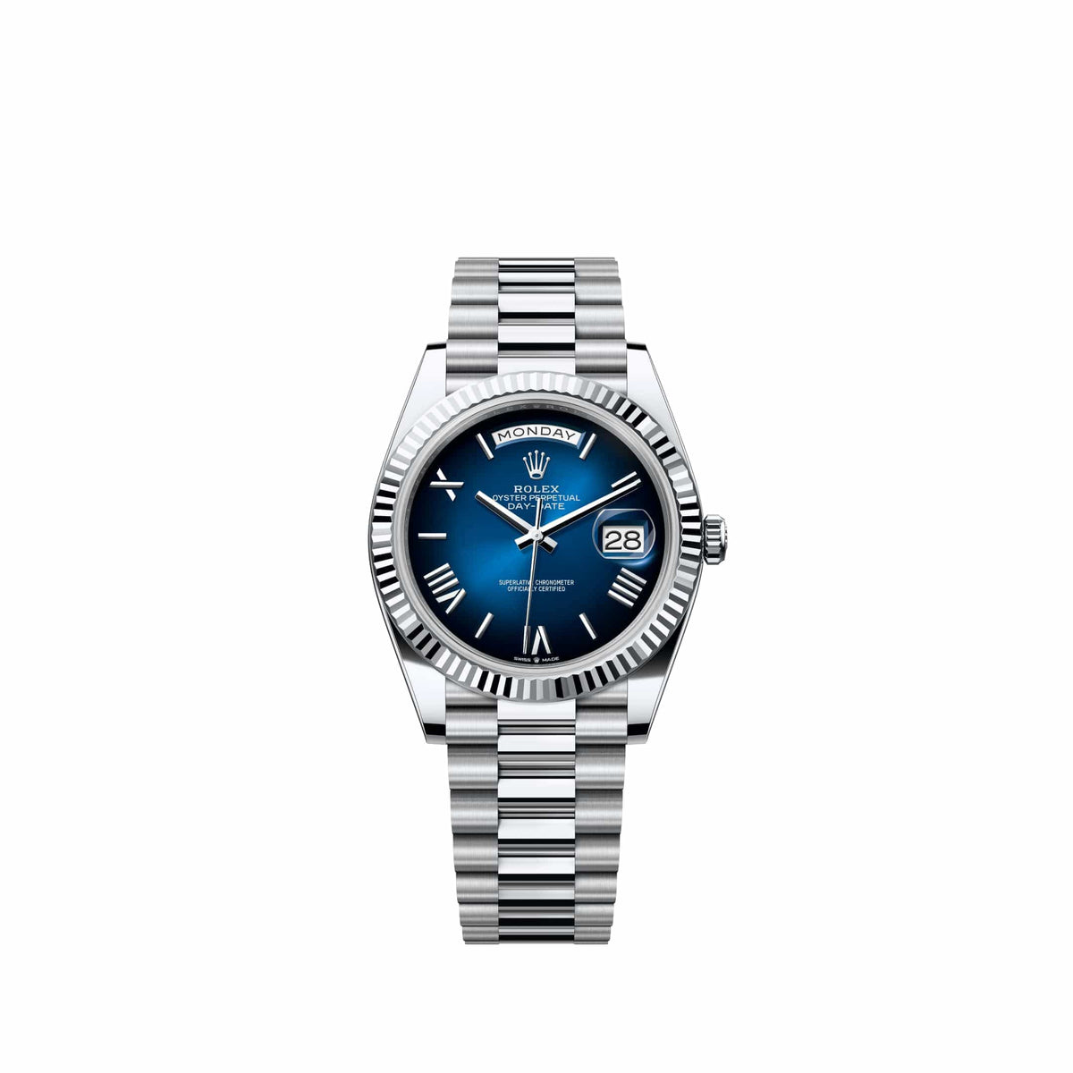 Rolex Day-Date 40 228236 Platinum Blue Ombre Roman Dial President (2026)