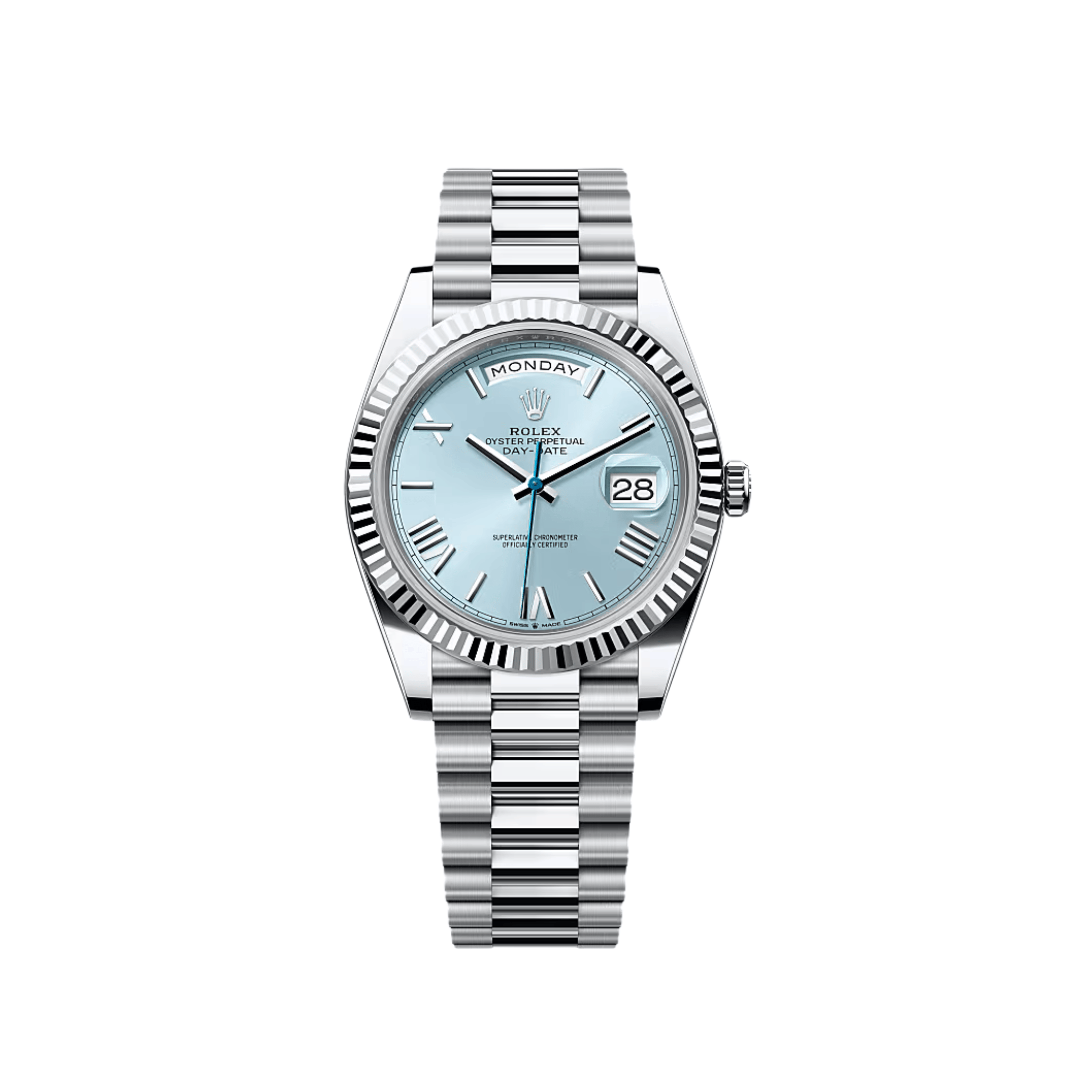 Rolex Day-Date 40 228236 Platinum Ice Blue Roman Numerals Dial (2025)