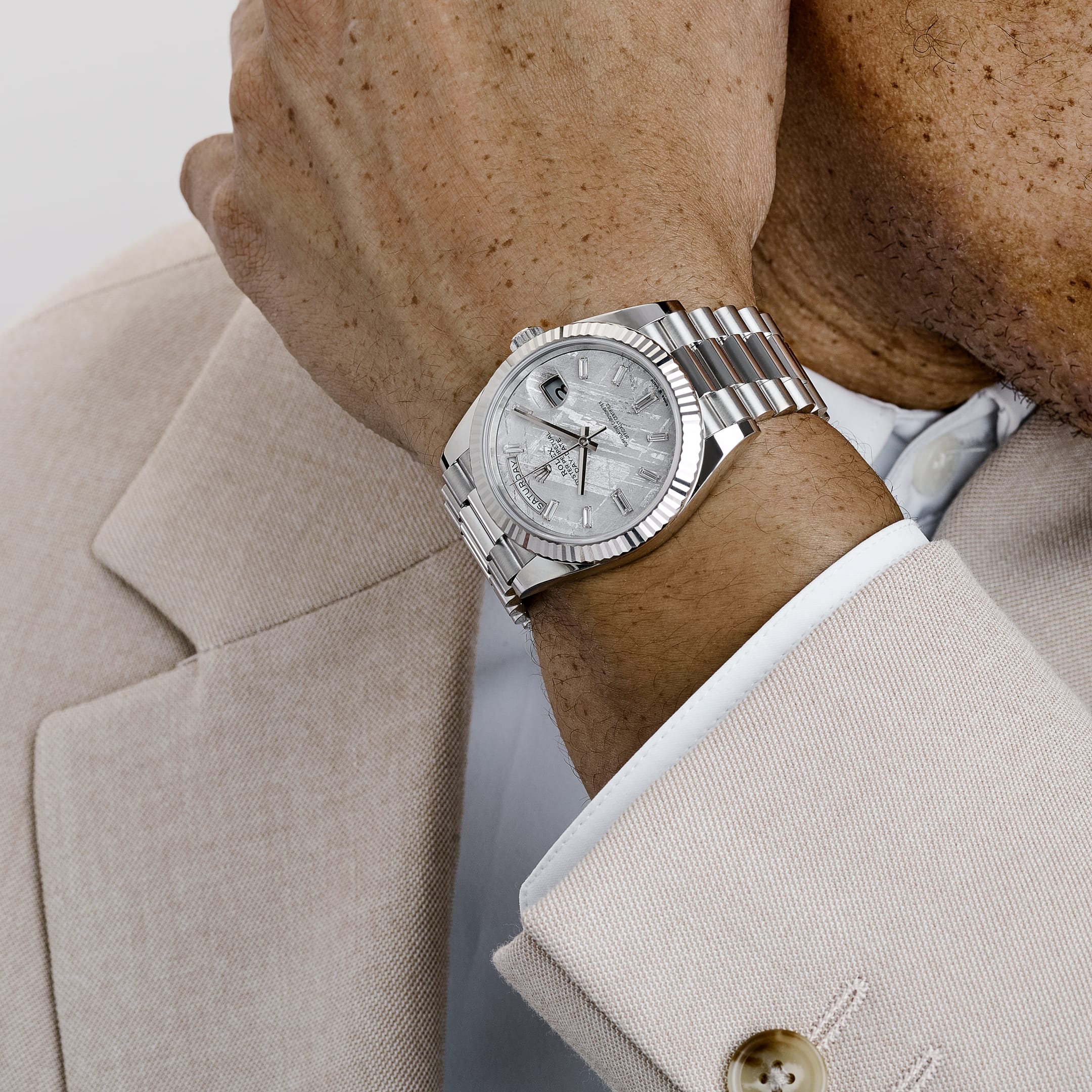 Rolex Day-Date 40 228236 Platinum Meteorite Diamond Baguette Dial (2026)