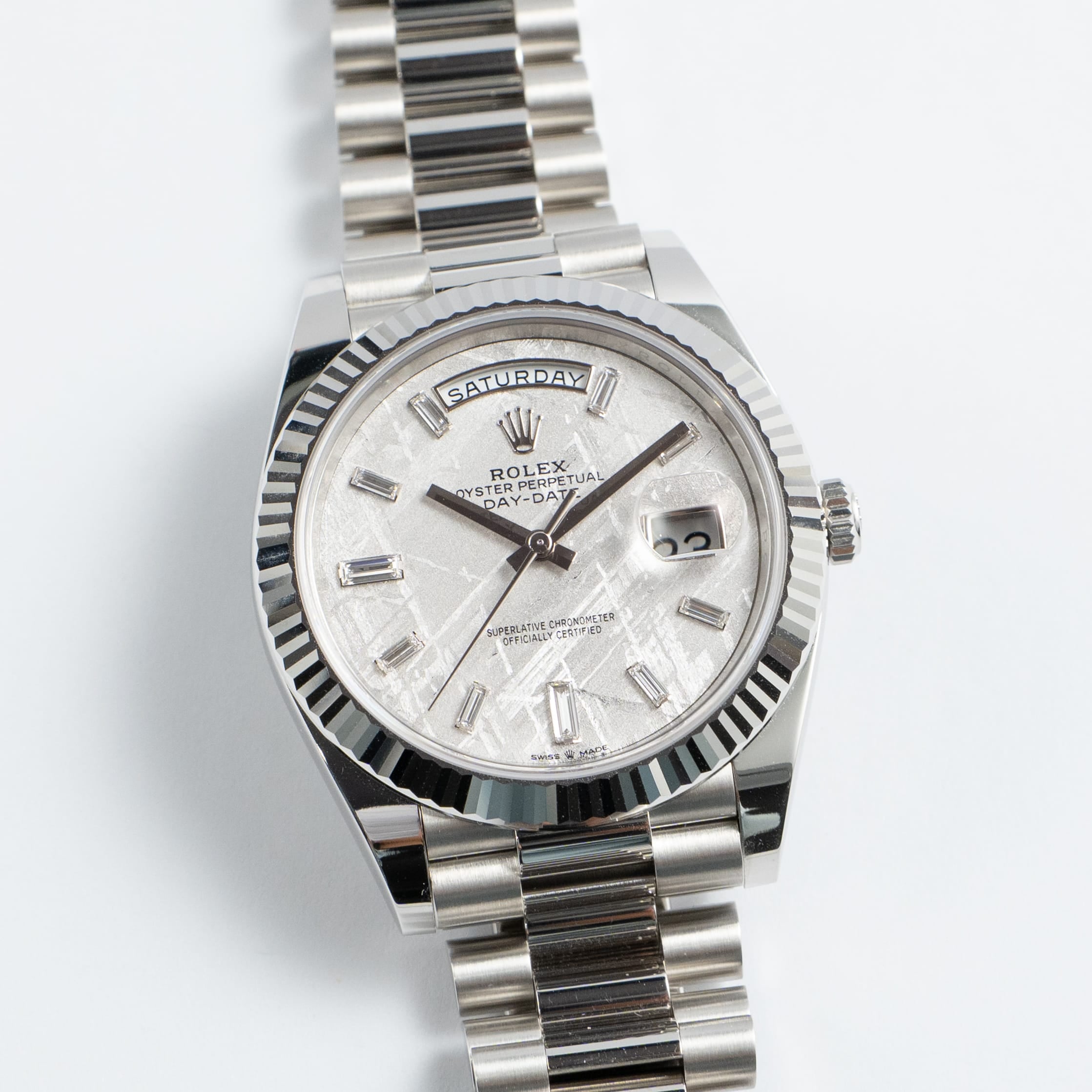 Rolex Day-Date 40 228236 Platinum Meteorite Diamond Baguette Dial (2026)