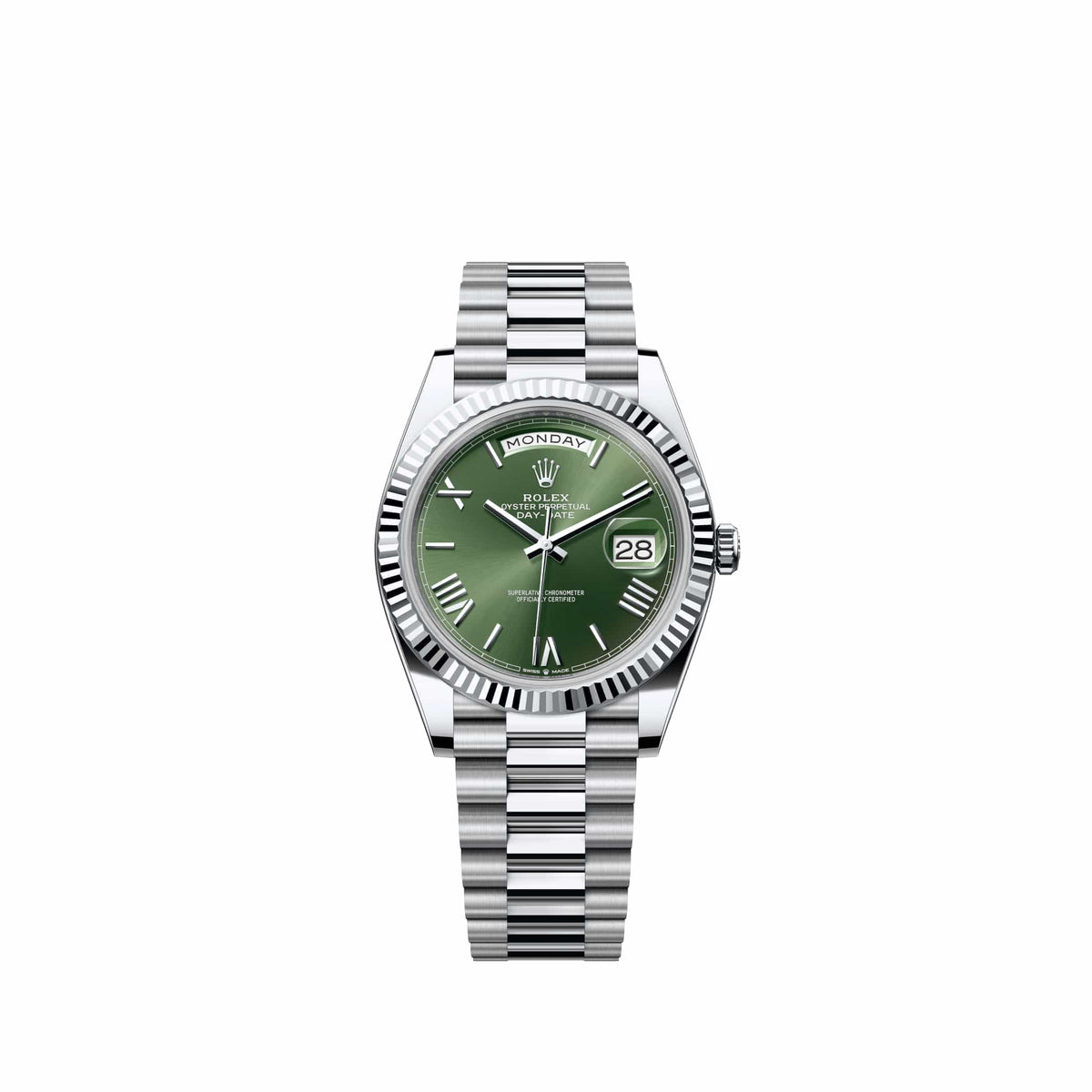 Rolex Day-Date 40 228236 Platinum Olive Green Roman Dial President (2026)