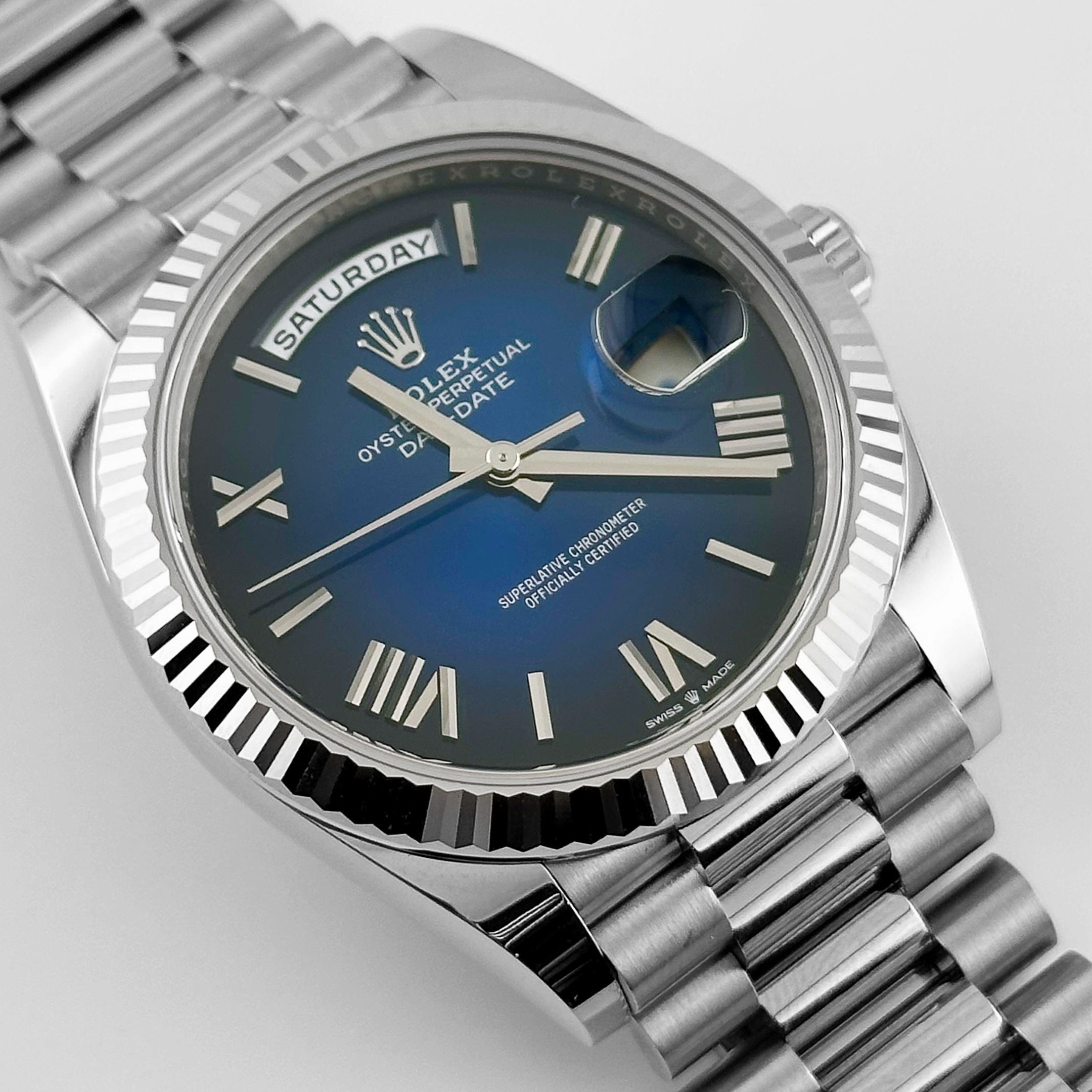 Roman Numerals Rolex Oyster Perpetual Day Date White Gold Rolex