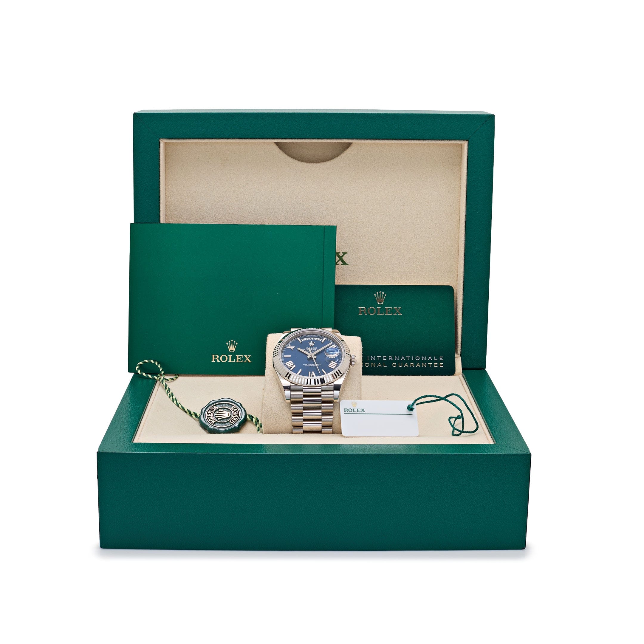 a♡ Rolex Day-Date 40 228239 White Gold Blue Roman Numeral Dial (2025