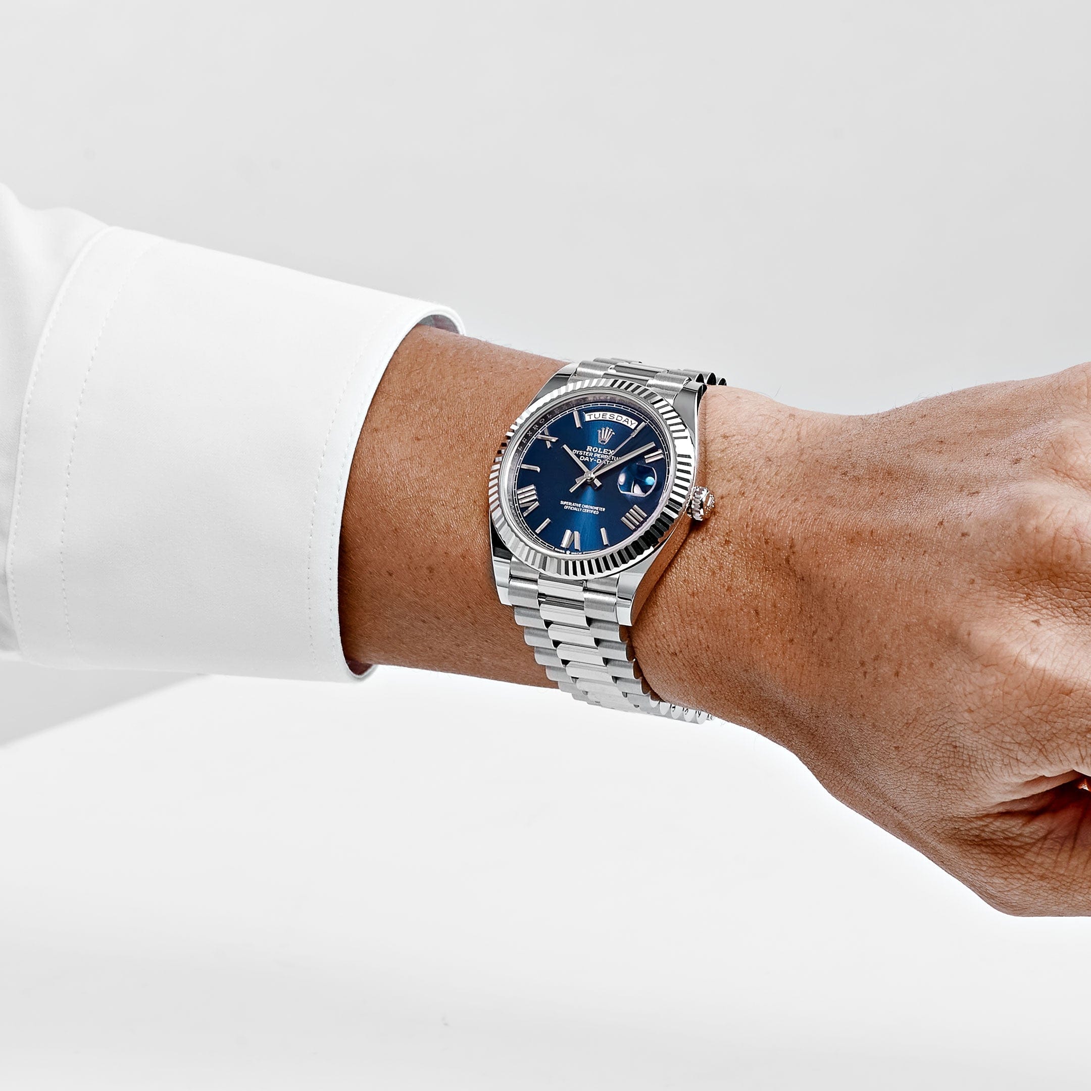 a♡ Rolex Day-Date 40 228239 White Gold Blue Roman Numeral Dial (2025
