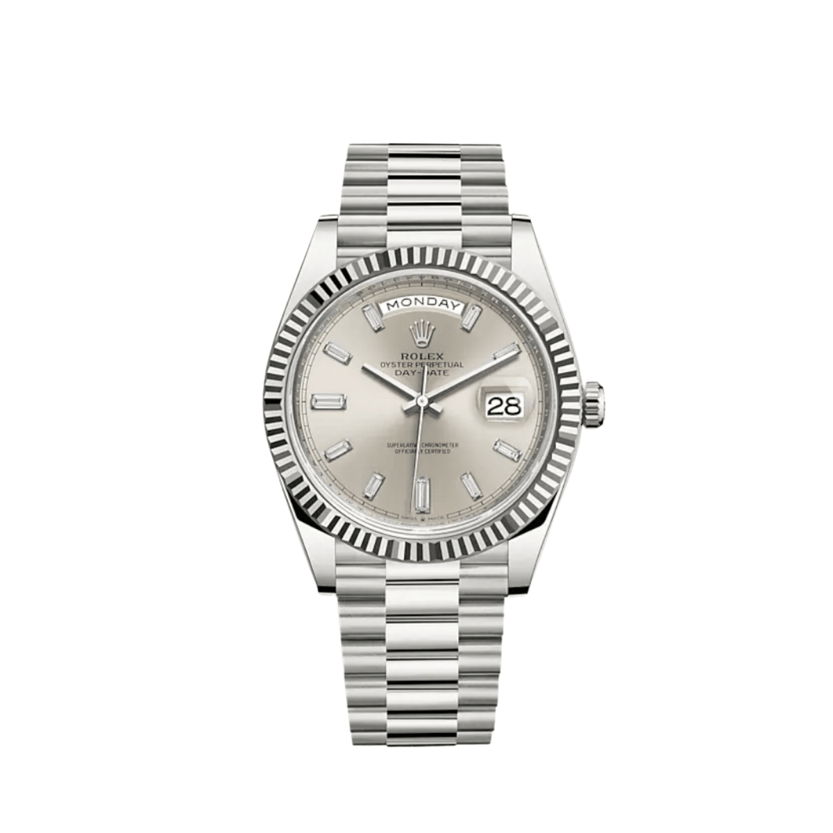 Rolex Day-Date 40 228239 White Gold Silver Diamond Baguette Dial (2024)