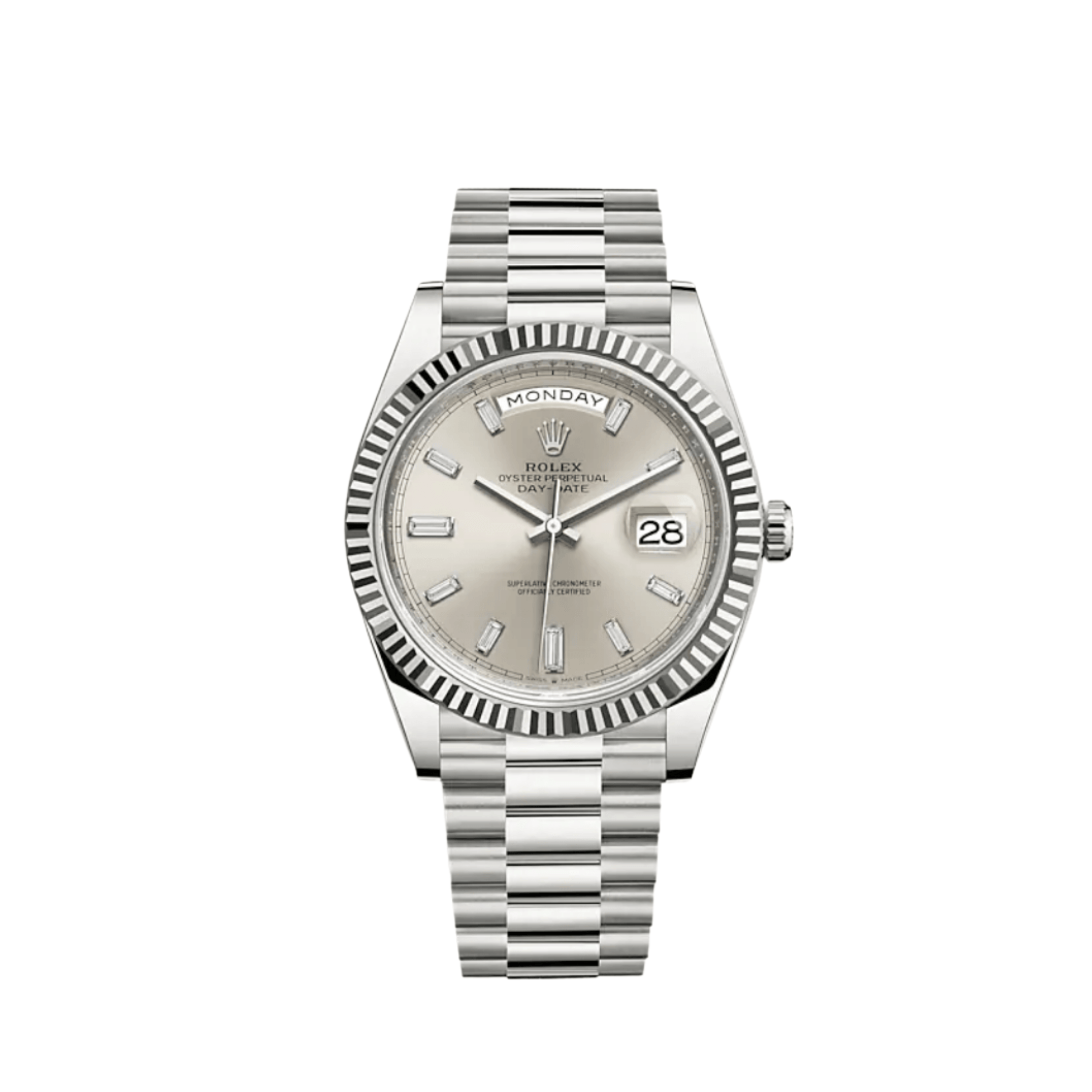 Rolex Day-Date 40 228239 White Gold Silver Diamond Baguette Dial (2024)