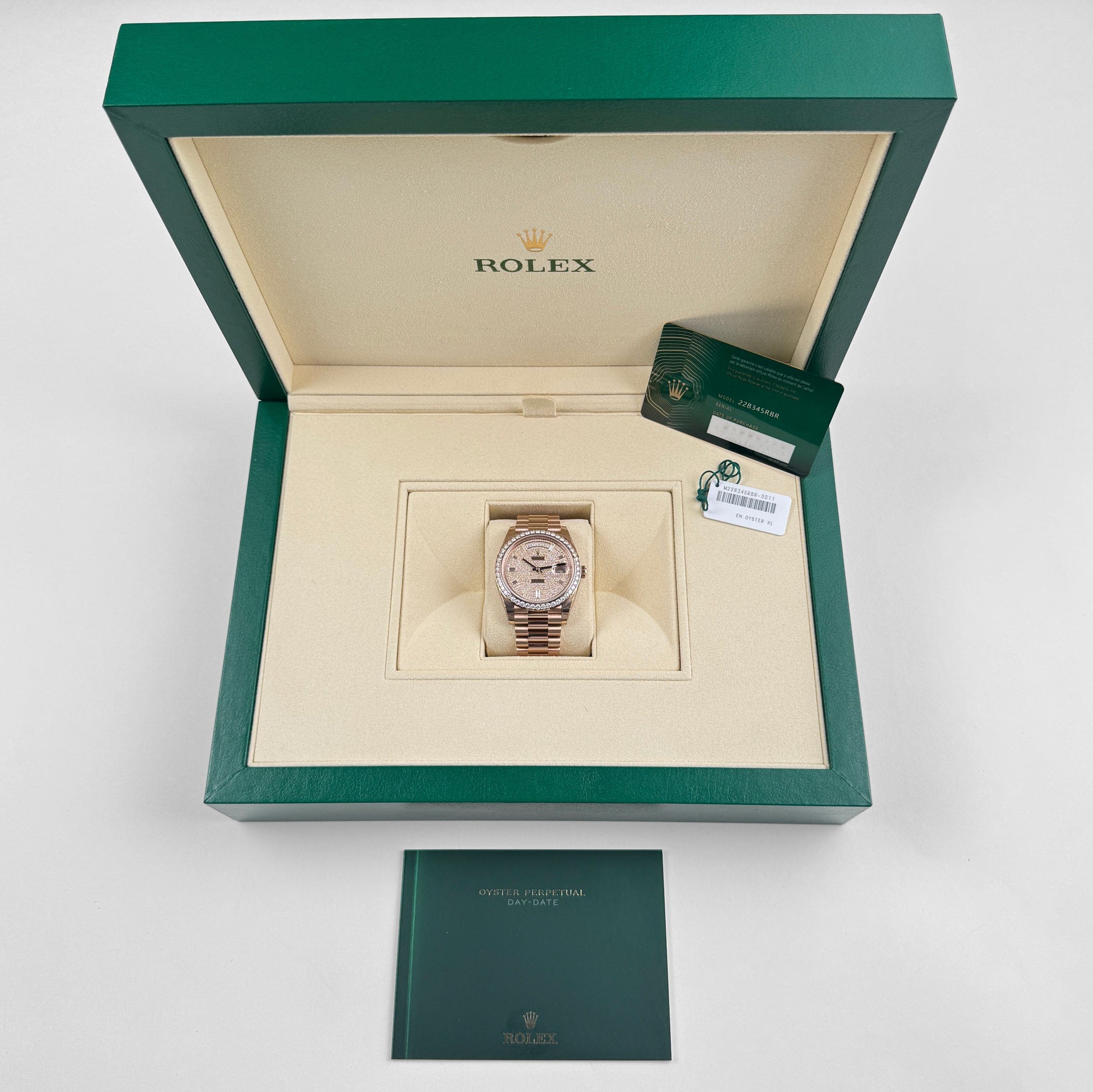 Rolex Day-Date 40 228345RBR Rose Gold Diamond Dial Diamond Bezel