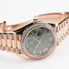 Rolex Day-Date 40 228345RBR Rose Gold Olive Green Roman Numerals Dial Diamond Bezel (2021)