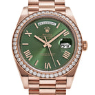 Rolex Day-Date 40 228345RBR Rose Gold Olive Green Roman Numerals Dial Diamond Bezel (2021)