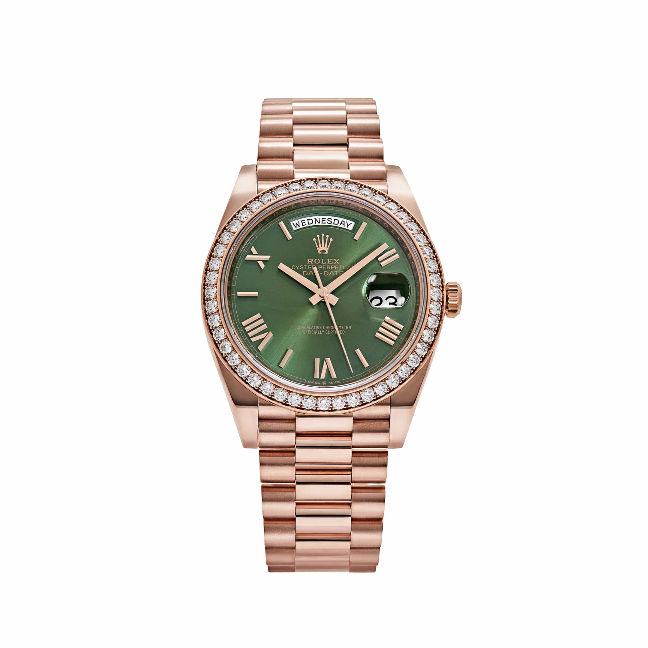 Rolex Day-Date 40 228345RBR Rose Gold Olive Green Roman Numerals