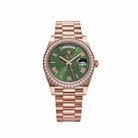 Rolex Day-Date 40 228345RBR Rose Gold Olive Green Roman Numerals Dial Diamond Bezel (2021)