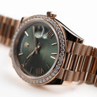 Rolex Day-Date 40 228345RBR Rose Gold Olive Green Roman Numerals Dial Diamond Bezel (2021)