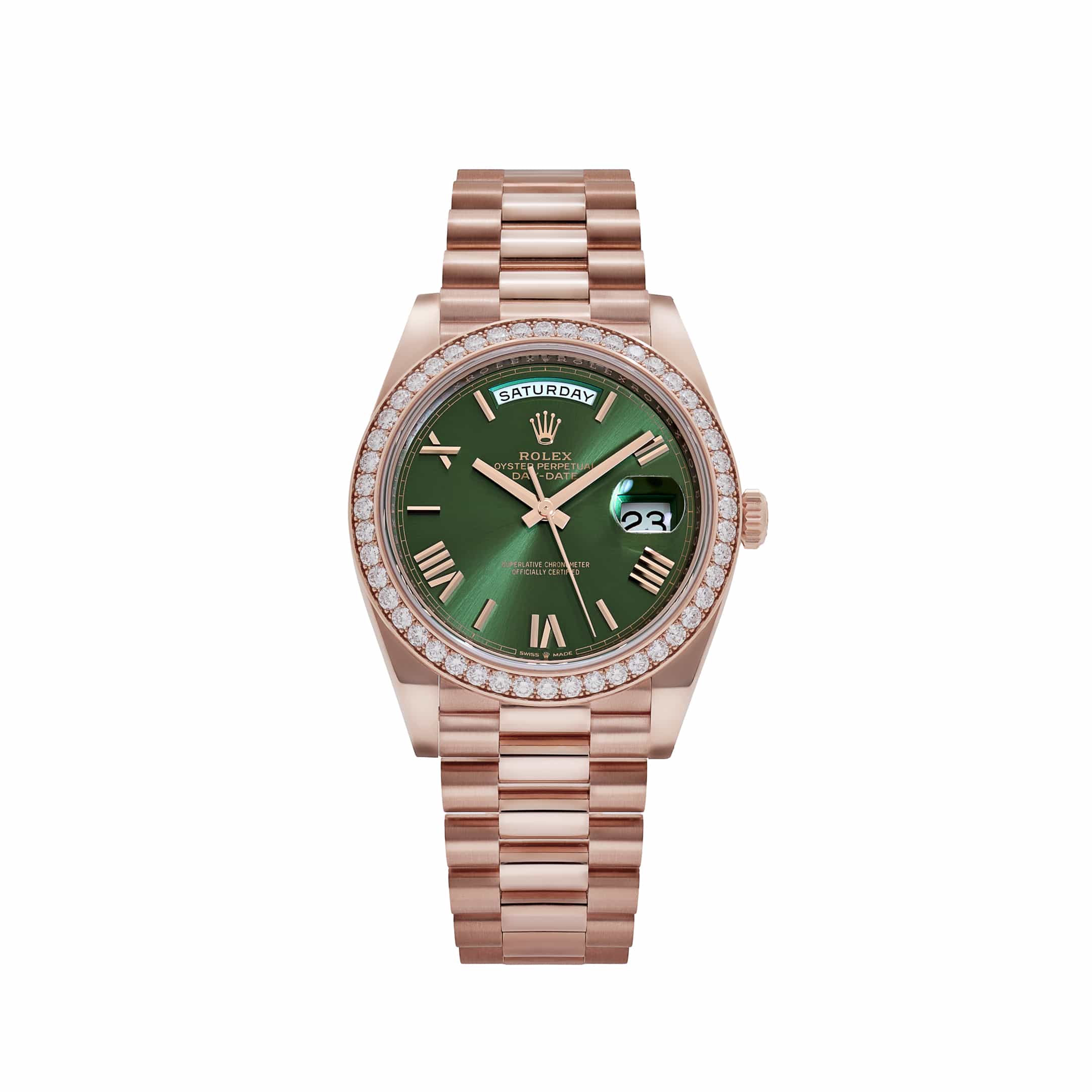 Rolex Day-Date 40 228345RBR Rose Gold Olive Green Roman Numerals